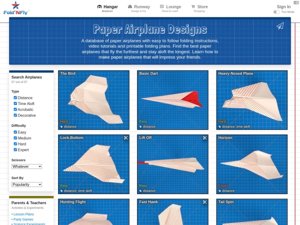 Fold \\\'N Fly » Paper Airplane Folding Instructions - A database of paper airplanes with easy to follow folding instructions,