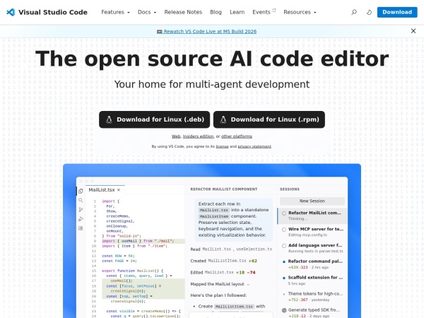Visual Studio Code - The open source AI code editor | Your home for multi-agent development